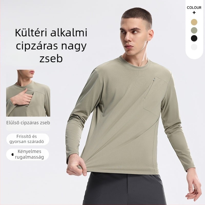 Férfi nedvszívó, gyorsan száradó pulóver, kerek nyakú, légáteresztő, városi közlekedéshez és szabadtéri kerékpárhoz, hosszú ujjú, tavasz–ősz–tél