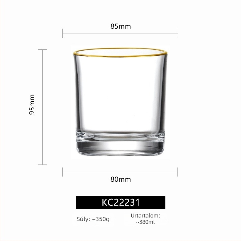 Ólommentes kristály pohár szett, könnyű luxus aranyszélű és függőleges csíkos, nagy méret — whiskey pohár, vörösboros pohár, sörös pohár és víz pohár