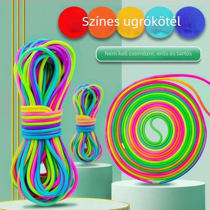 Tartós ugrókötél gumiszalaggal általános iskolások számára, nosztalgikus, régi típusú.