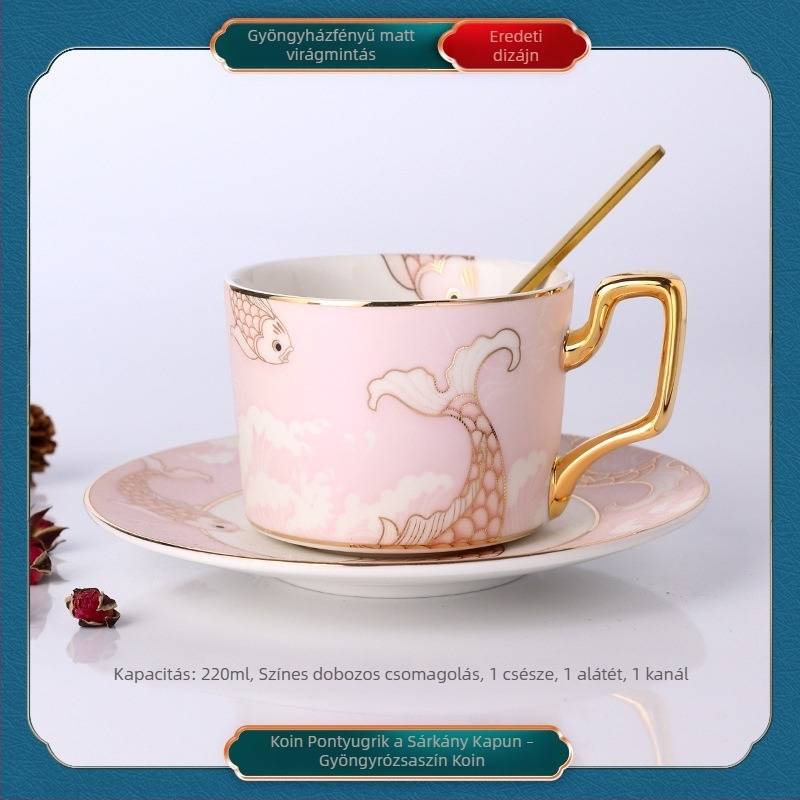 Európai stílusú porcelán kávéscsésze alátéttel és kanállal, kis luxus otthoni használatra, virágtea