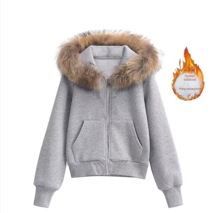 Női kapucnis pulóver vastag fleece-béléssel, amerikai retro stílusú, laza szabású, sokoldalú, sportos megjelenés, meleg felső
