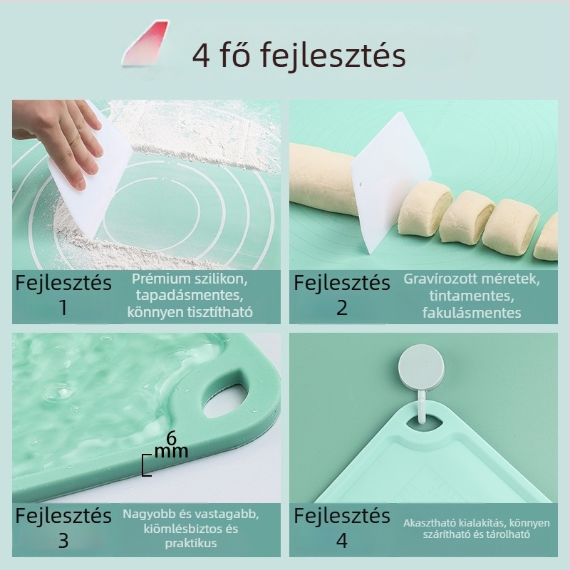 Szilikon tészta dagasztó alátét – csúszásmentes, megnövelt vastagságú, élelmiszerbiztonságú, otthoni konyhába és sütéshez