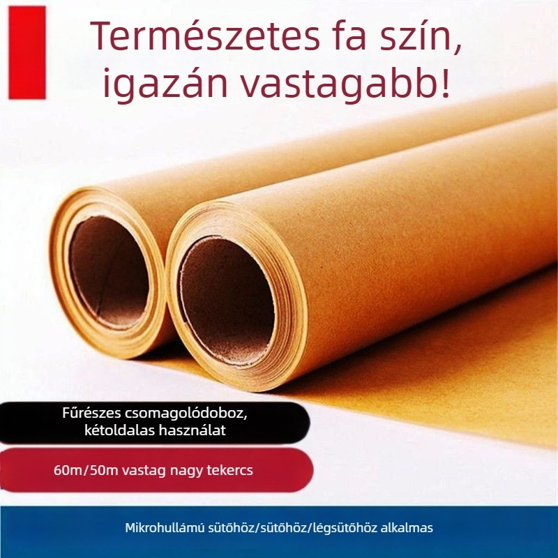 Vastag sütőpapír sütő- és légsütő használatra, élelmiszerbiztonságos alátét grillhez és tortákhoz, fa mintás, recézett éllel