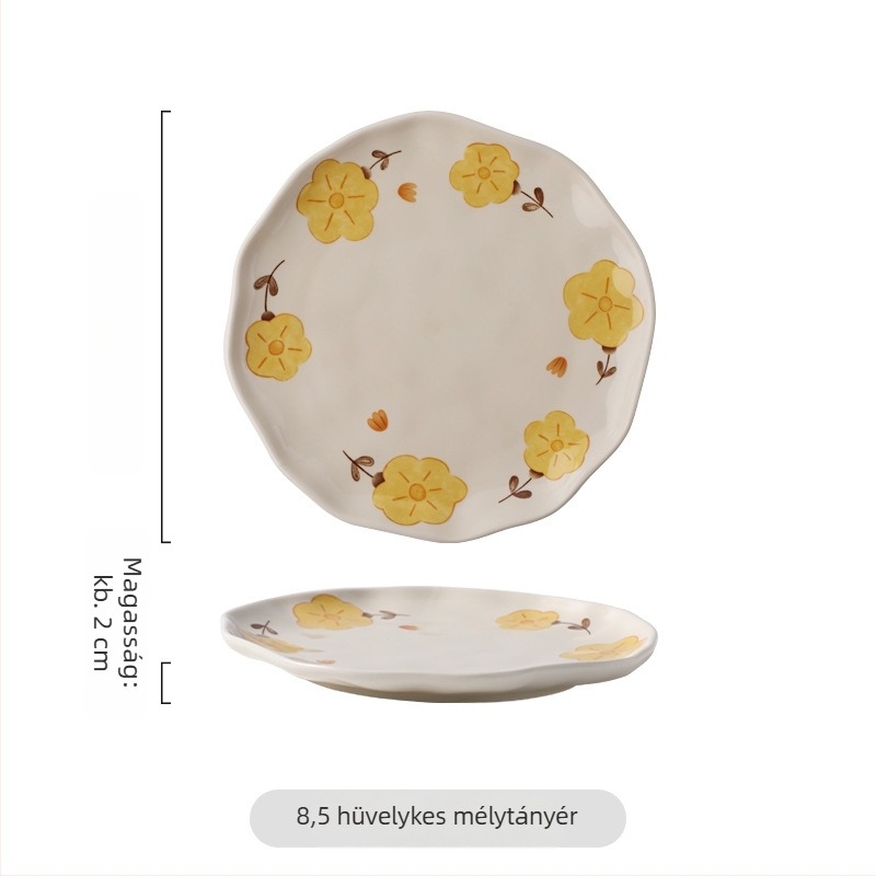 Krémszínű porcelán étkészlet vidéki virágmintával, kézzel formázott textúrákkal, otthoni használatra, tányérok és tálak