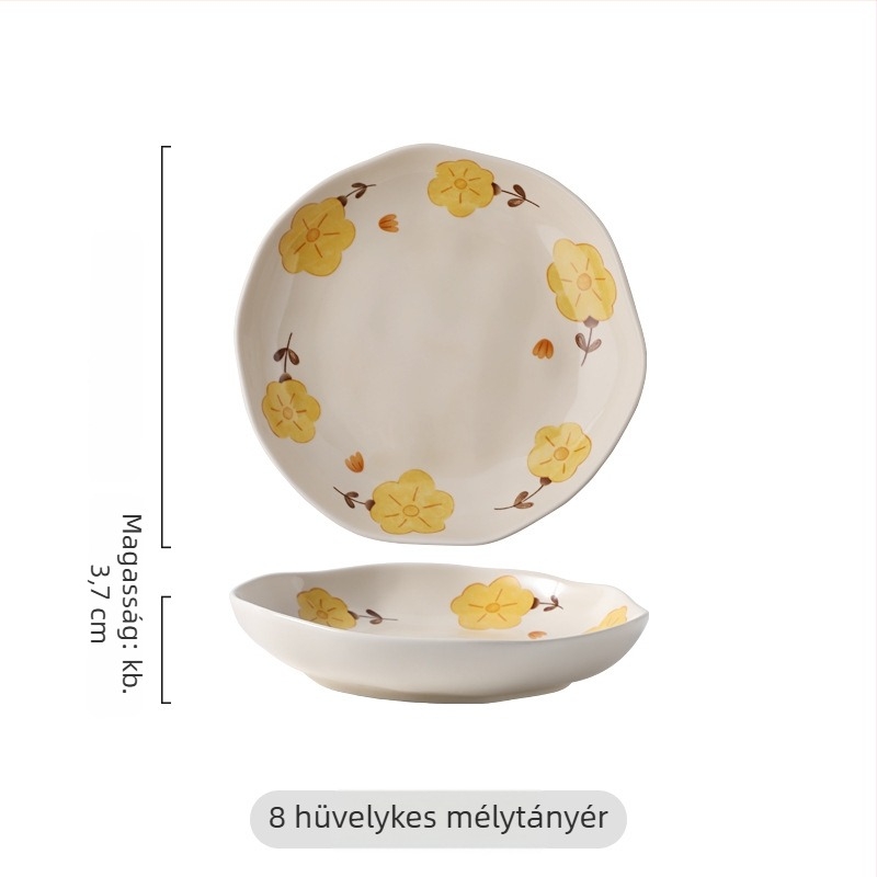 Krémszínű porcelán étkészlet vidéki virágmintával, kézzel formázott textúrákkal, otthoni használatra, tányérok és tálak