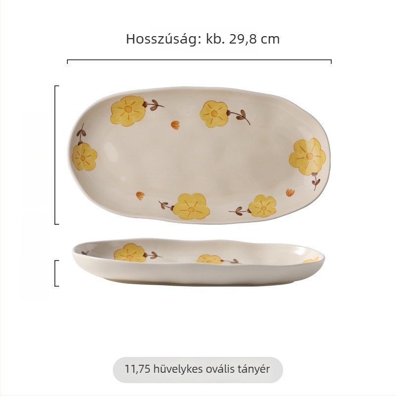 Krémszínű porcelán étkészlet vidéki virágmintával, kézzel formázott textúrákkal, otthoni használatra, tányérok és tálak