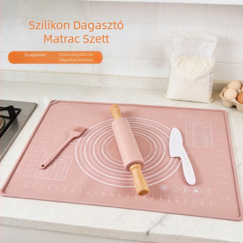 Szilikon dagasztó készlet konyhához, vastag csúszásmentes nyújtó matrac, tésztahenger és sütési eszközök