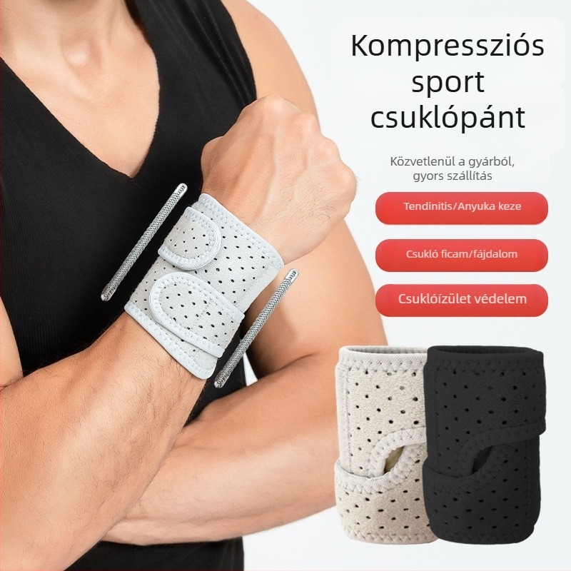 Csuklóvédő ínhüvely-támogatással, kompressziós csuklórögzítő edzéshez, badmintonhoz és súlyemeléshez