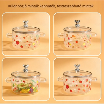 Enjoy medve formájú boroszilikát üveg edény, két füllel és fedővel, hőálló, instant tészta készítéséhez, használható lángon vagy elektromos főzőn, egészséges főzéshez