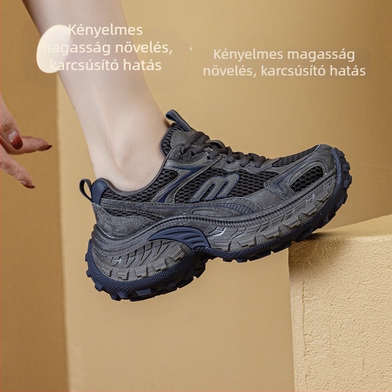 Paris-stílusú női dad sneaker vastag talppal, 2026 tavasz kollekció, fleece-beléssel, retro dizájn, magasságot növelő, kényelmes mindennapi sportcipő