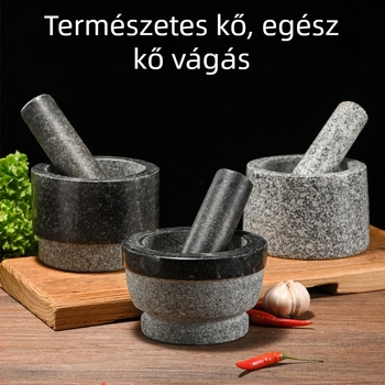 Kőből készült fokhagyma mozsár és törő, természetes kő, fokhagyma sajtó és hámozó
