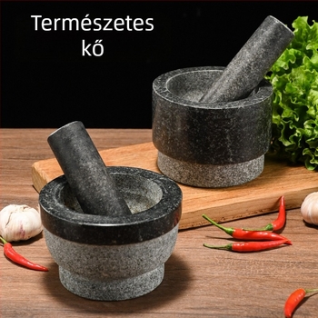 Kőből készült fokhagyma mozsár és törő, természetes kő, fokhagyma sajtó és hámozó
