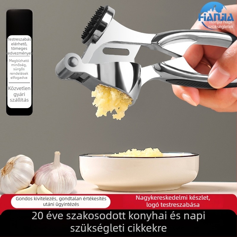 Cinkötvözetből készült fokhagyma prés és törő, kézi fokhagyma-hámozó, fokhagyma pasztát készítő, multifunkcionális konyhai eszköz