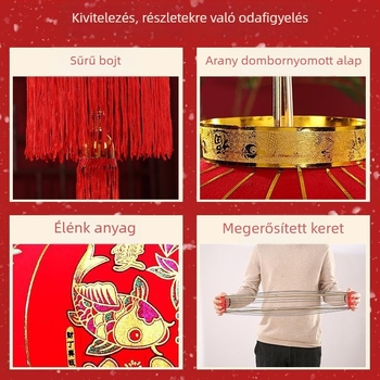 Hosszú vörös lámpás kínai stílusban a Ló évére, kültéri vízálló dekoráció ajtókhoz és balkonokhoz