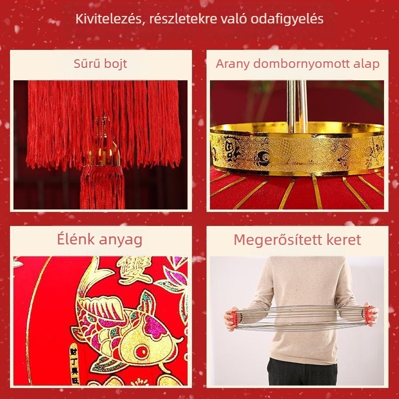 Hosszú vörös lámpás kínai stílusban a Ló évére, kültéri vízálló dekoráció ajtókhoz és balkonokhoz