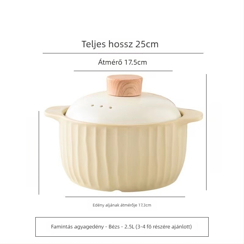 Mija kerámia kaserola gázfőzőhöz, kis méret, 2,1–4 L, glazúrozott leves- és rizses edény.