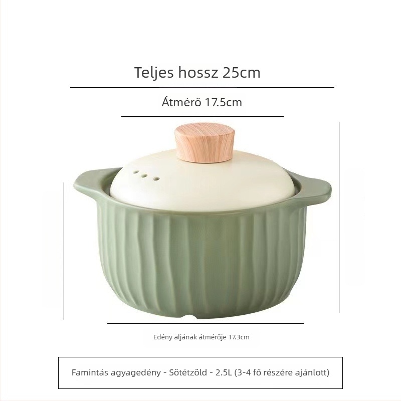 Mija kerámia kaserola gázfőzőhöz, kis méret, 2,1–4 L, glazúrozott leves- és rizses edény.