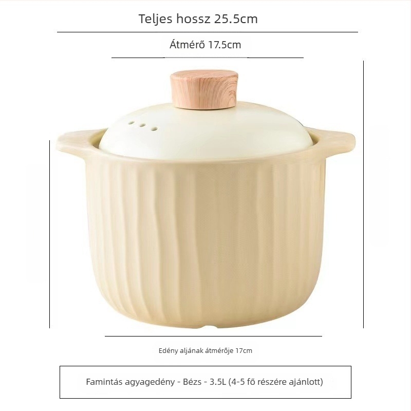 Mija kerámia kaserola gázfőzőhöz, kis méret, 2,1–4 L, glazúrozott leves- és rizses edény.