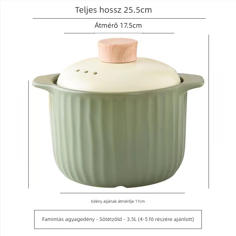 Mija kerámia kaserola gázfőzőhöz, kis méret, 2,1–4 L, glazúrozott leves- és rizses edény.