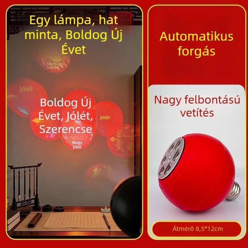360°-os forgó kertprojekciós fény szerencsejelek felirattal, HD logó dekoráció a bejárathoz és az erkélyhez