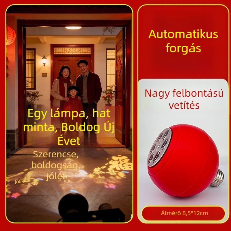 360°-os forgó kertprojekciós fény szerencsejelek felirattal, HD logó dekoráció a bejárathoz és az erkélyhez