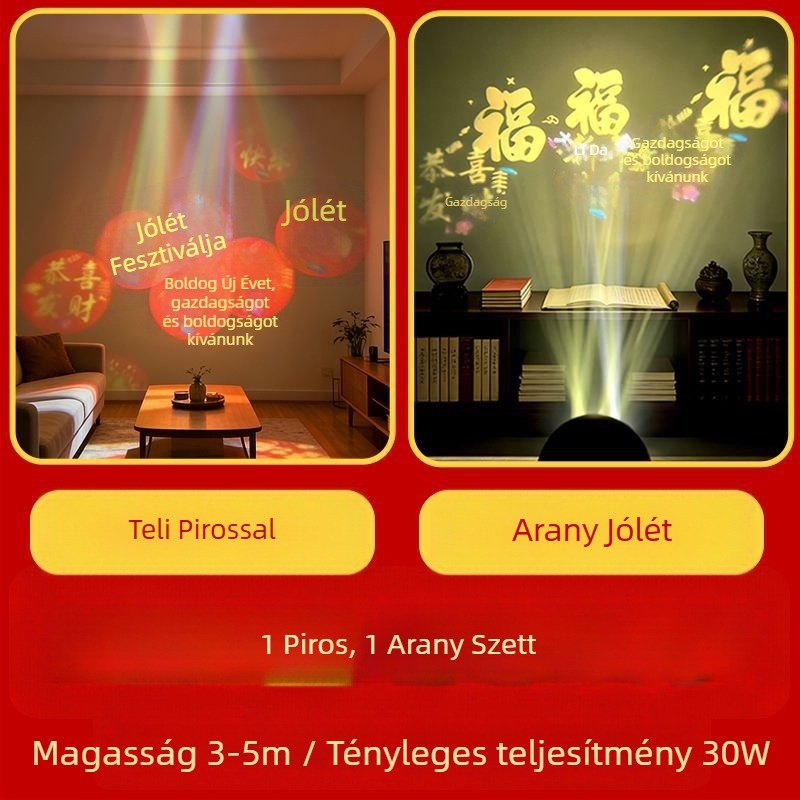 360°-os forgó kertprojekciós fény szerencsejelek felirattal, HD logó dekoráció a bejárathoz és az erkélyhez