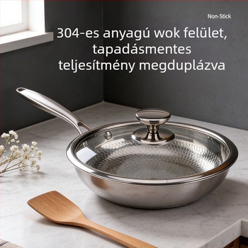 304 rozsdamentes acél kalapácsos mintázatú serpenyő bevonat nélkül, háromrétegű acélból, tojásra, steakre és pirításra
