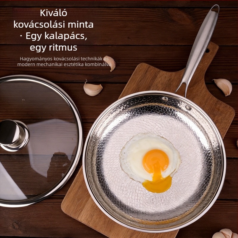 304 rozsdamentes acél kalapácsos mintázatú serpenyő bevonat nélkül, háromrétegű acélból, tojásra, steakre és pirításra