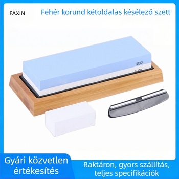 Kétszínű konyhai köszörűkő készlet, 1000/6000 szemcse, fehér korund, kék‑fehér köszörűkő