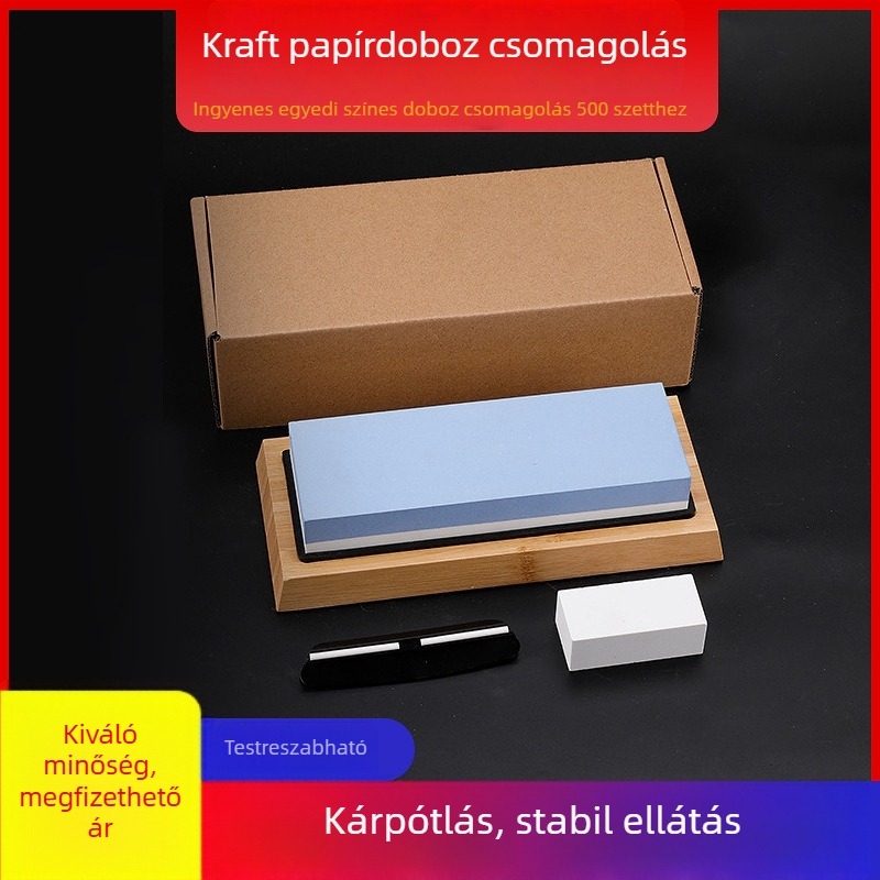 Kétszínű konyhai köszörűkő készlet, 1000/6000 szemcse, fehér korund, kék‑fehér köszörűkő