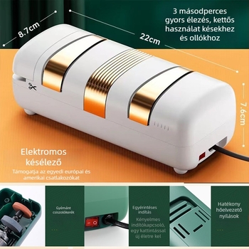 Gyémántos elektromos késélező – gyors élezés konyhai késekhez és ollókhoz, multifunkcionális élező