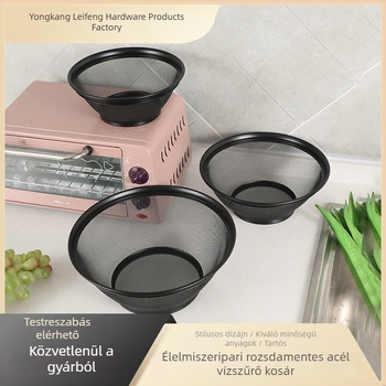Rozsdamentes acélból készült kör alakú hálós kosár magas oldalakkal zöldségek mosásához és leeresztéséhez – gyümölcskosár, praktikus konyhai kiegészítő