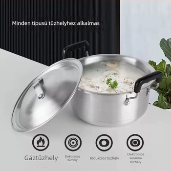 Alumínium főzőedény fedővel, 16–24 cm, kettős fogantyúval, leveses fazék