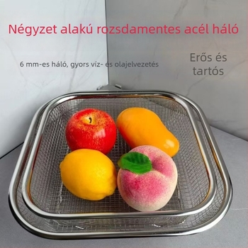 Rozsdamentes acél gyümölcs- és zöldségkosár lefolyó tálcával, konyhai és háztartási használatra