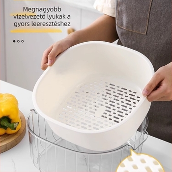 Kétszintes leeresztő és mosó kosár zöldségek és gyümölcsök számára, konyhai mosó- és leszűrő kosár, vastagított műanyag vízszűrő kosár, rizs öblítéséhez