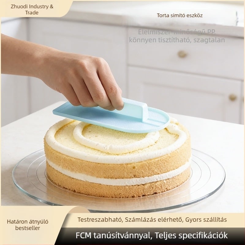 Tortakaparó fogantyúval, vaj spatulával és fondant simítóval — sütőeszköz