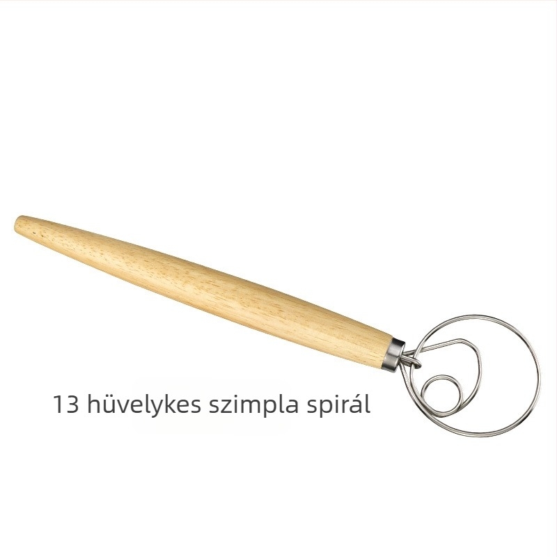 Dán tésztahabverő 304-es rozsdamentes acél spirával és tölgyfa nyéllel