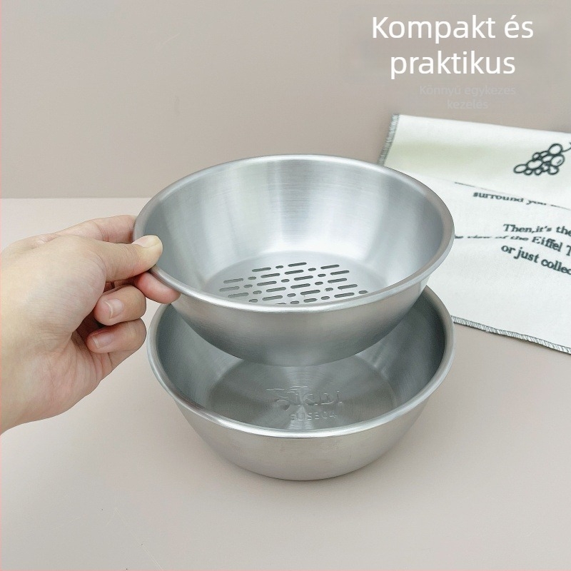 Double Win 304 rozsdamentes acél gyümölcsmosó és leeresztő kosár, élelmiszer-minőségű, kétszintű gyümölcstál, mosóedény zöldségekhez és sütőedény