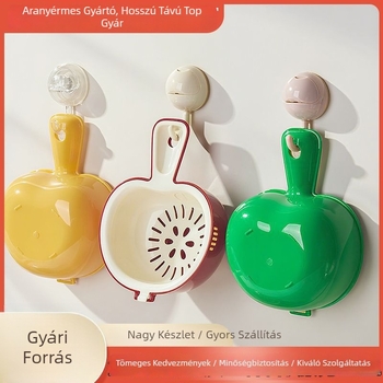 Két szintes gyümölcsmosó kosár leeresztőrésszel és aranyos fogantyúval
