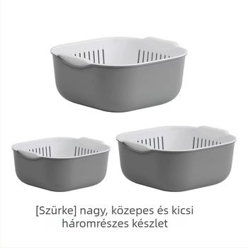 Kétszintes műanyag mosóedény zöldségek és gyümölcsök számára leeresztőkosárral – konyhai többfunkciós kiegészítő