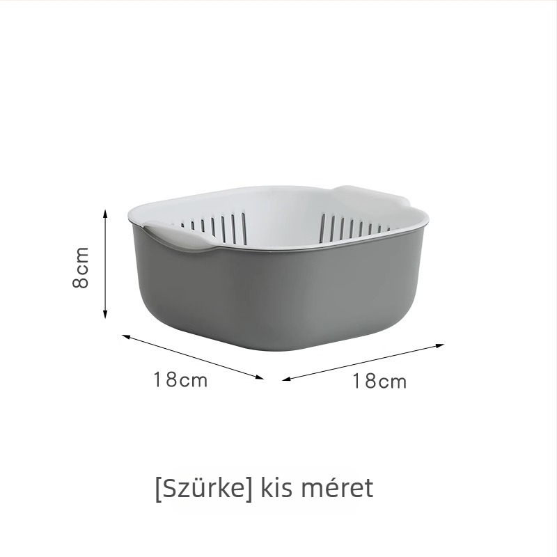 Kétszintes műanyag mosóedény zöldségek és gyümölcsök számára leeresztőkosárral – konyhai többfunkciós kiegészítő