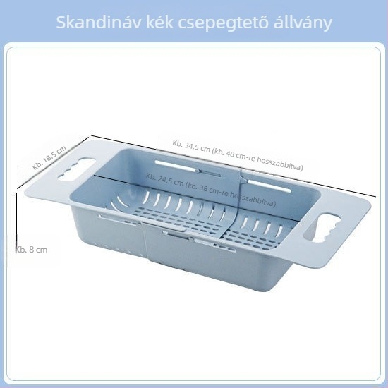 Kinyújtható leeresztő kosár a konyhai mosogatóhoz, dupla rétegű zöldségek mosására, kék