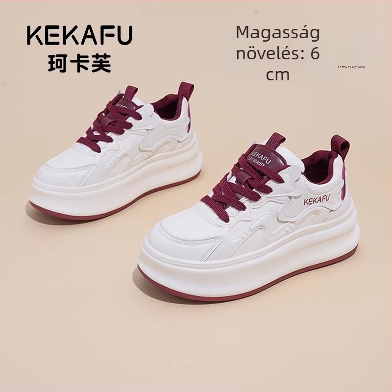 Kokafu Női fehér magasságot növelő sneakers, vastag talppal, mindennapi sportcipő, 2026-os modell