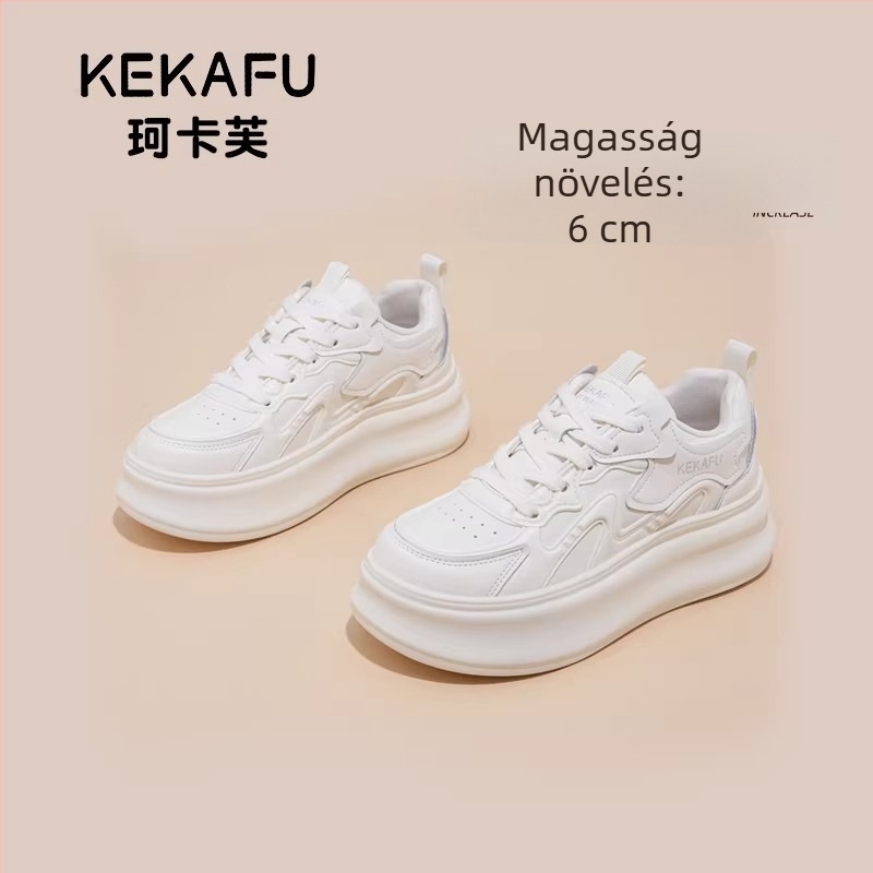 Kokafu Női fehér magasságot növelő sneakers, vastag talppal, mindennapi sportcipő, 2026-os modell