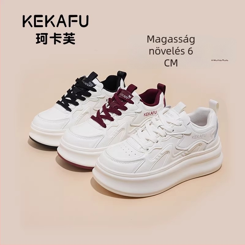 Kokafu Női fehér magasságot növelő sneakers, vastag talppal, mindennapi sportcipő, 2026-os modell