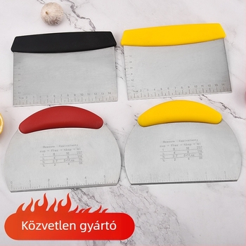 Rozsdamentes acél spatula mérő skálával, félkör alakú tészta vágó és liszt vágó eszköz