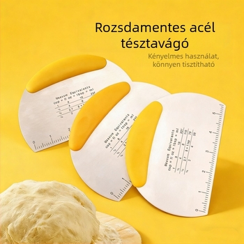 Rozsdamentes acélból készült tésztavágó mérővel, sütőeszköz és félkör alakú kaparó tortákhoz és rizstészta készítéséhez