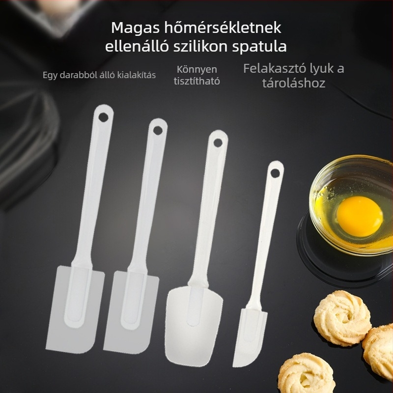 Sütőbe való szilikon spatula, hőálló – keveréshez tészta és krém tortákhoz, készlet kis, közép és nagy méretben, tortaakasztó panellel