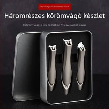 Háromrészes körömvágó készlet anti-splash funkcióval, lapos és ferde csúcsú ollóval, fém dobozban