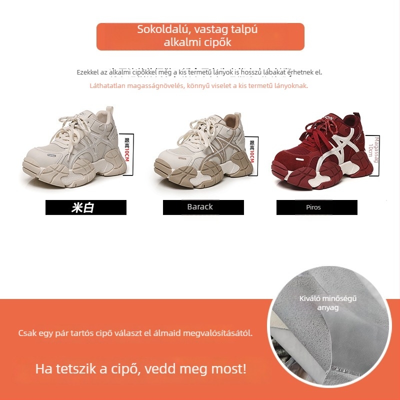 Női dad sneakers 2026 tavasz – mindennapi sportcipők vastag talppal a magasság növeléséért, légáteresztő belső